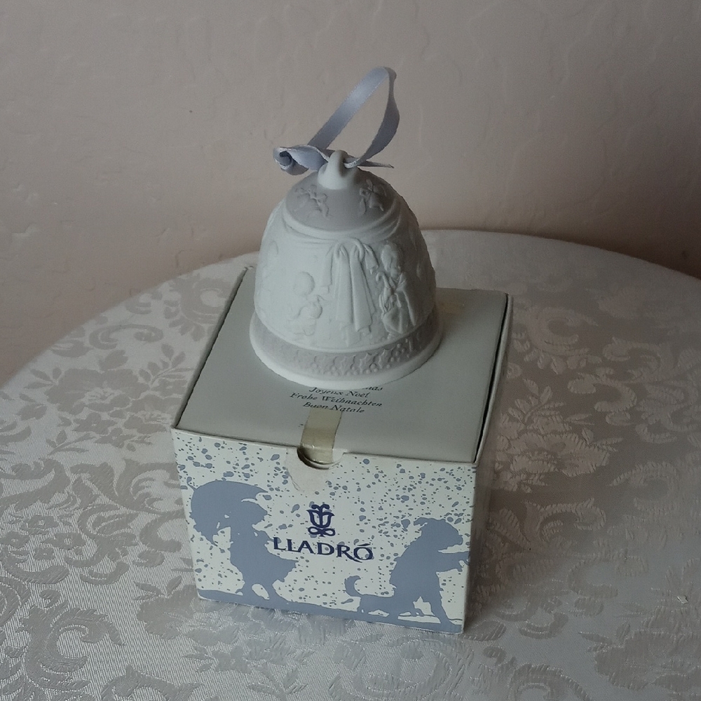 Vintage Lladro 1995 Cream Porcelain Christmas Bell with Ribbon